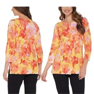 Isaac Mizrahi Live! Floral Cardigan with Scalloped Neckline and Hem Size 3X
